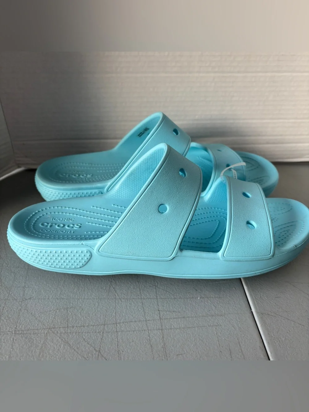 Share Crocs Men’s 12 Slide Sandals Robin Egg Blue Iconic Comfort